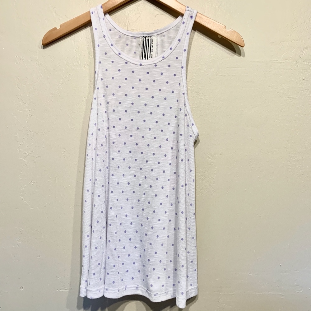 FP | La Nite Lavender Polka Dot Flowy Ribbed Soft Jersey Tank Top - Picture 4 of 10